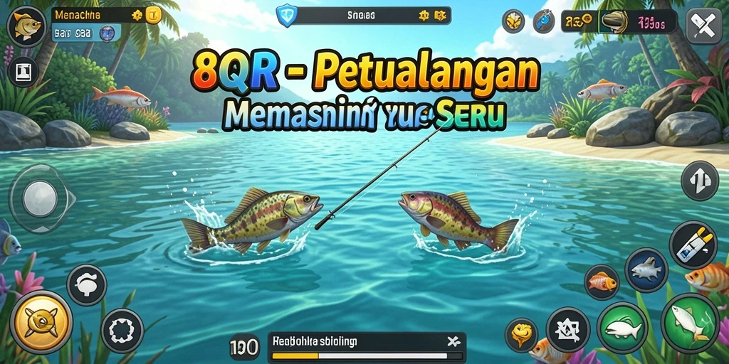 Screenshot antarmuka 8QR menampilkan aksi memancing yang mendebarkan.